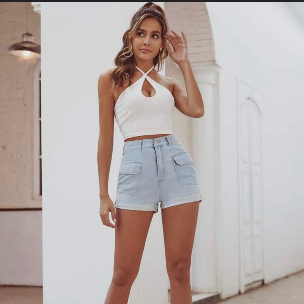 Brand New High-Waisted Light Denim Shorts - Shein - Picture 3 of 7